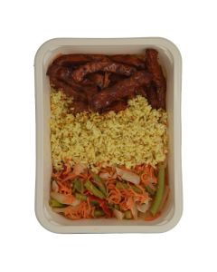 Babi reepjes sesamwoksaus, kruidenrijst en groentenmix